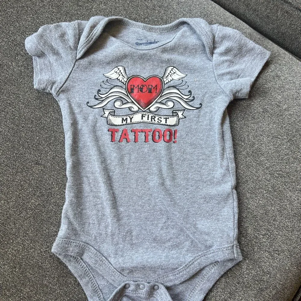“Mom” My First Tattoo !! Baby Clothes 12M One Piece Bodysuit Garanimals